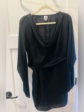 Elegant Black Draped Cowl-Neck Dress by Halston silk